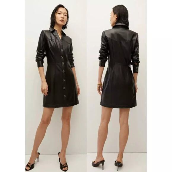 NWT Veronica Beard Garrett Vegan Leather Long Sleeve Mini Dress Black Women's 2